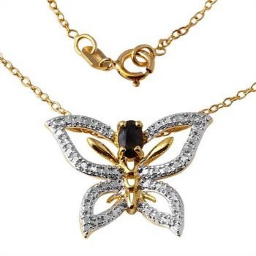 18k Gold over 925 Silver Diamond Sapphire butterfly necklace